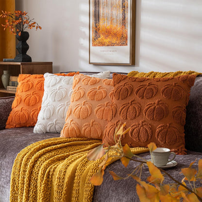 TETOU Fall Pillow Covers,18"x18"Set of 2 Fall Rust Red Pumpkin Pillow Cases,Soft Faux Fur Wool Couch Cushion for Sofa Bedroom Living Room Home Farmhouse Fall Halloween Thanksgiving Decor