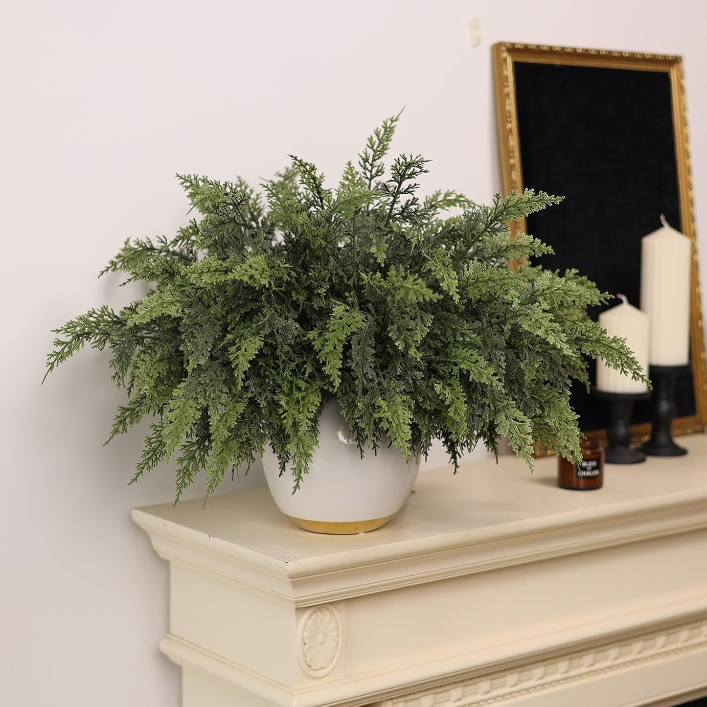 TETOU 6pcs Real Touch Cedar Branches,18" Artificial Christmas Cedar Branch Realistic Fake Pine Picks Faux Greenery Plants Stem for Vase DIY Crafts Garland Wreath Indoor Outdoor Home Decor