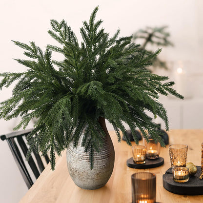 TETOU 6pcs Christmas Norfolk Pine Branches 18" Artificial Norfolk Pine Stem DIY Wreaths Home Decor