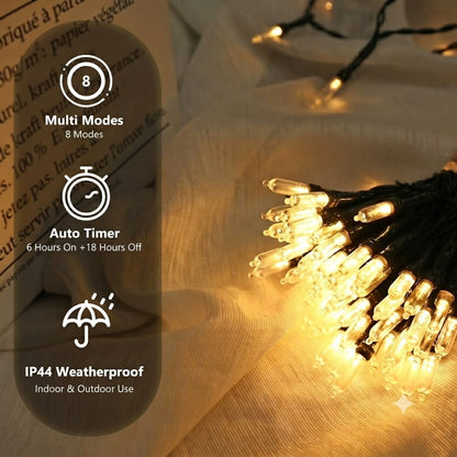TETOU Christmas Lights,33Ft 100 LED Battery Mini Xmas Tree Lights,8 Modes Waterproof String Lights with Timer for Outdoor Indoor Home Christmas Party Yard Decoration(Warm White)