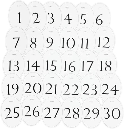 TETOU Table Numbers 1-30, 5 x 7" Wedding Oval Table Numbers for Wedding Valentines Party Reception Banquet Events Decoration