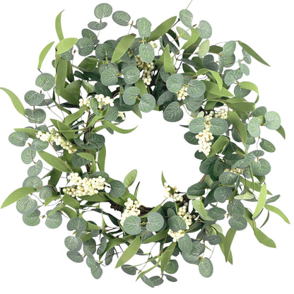 TETOU 20.5" Artificial Wreath, Eucalyptus Wreath, Spring Summer Wreath for Front Door Outside Farmhouse Decor Eucalyptus Wreath Window Hanging Wall Party Decorations