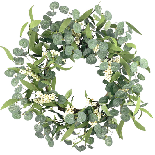 TETOU 20.5" Artificial Wreath, Eucalyptus Wreath, Spring Summer Wreath for Front Door Outside Farmhouse Decor Eucalyptus Wreath Window Hanging Wall Party Decorations