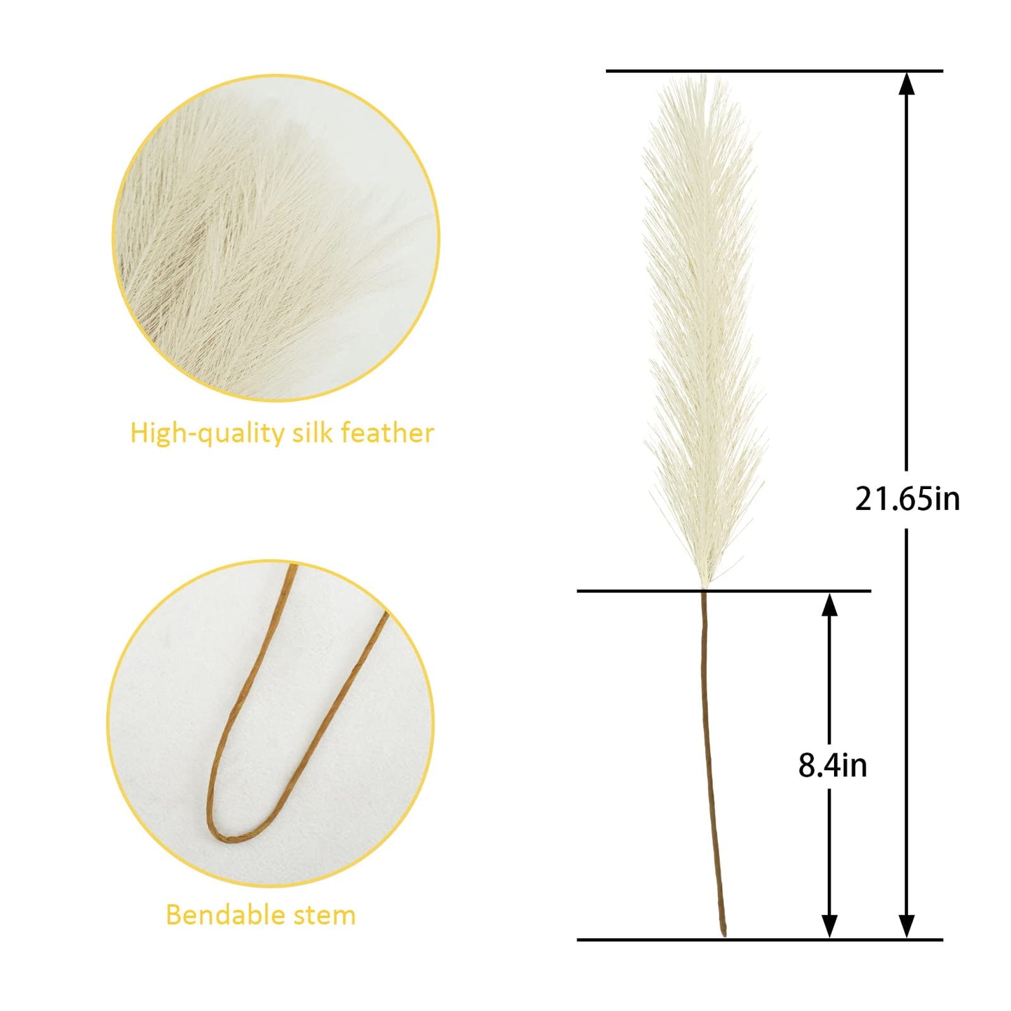 TETOU 50pcs Faux Pampas Grass 21.65" Short Vase Filler Flower Arrangement Home Wedding Boho Decor