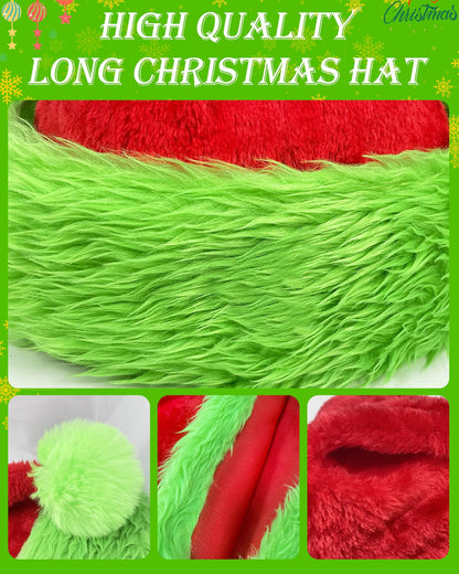 TETOU 1pc Christmas Hat,Red and Green Faux Fur Plush Velvet Santa Hat for Adults Men Women Christmas New Year Festive Party