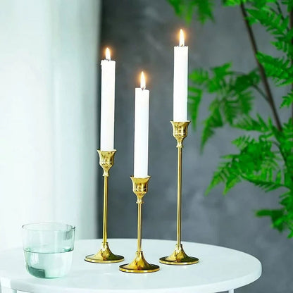 TETOU Candlestick Holders Set of 3 Taper Goblet Brass Gold Candle Holders Fireplace Party Wedding Dining Decor