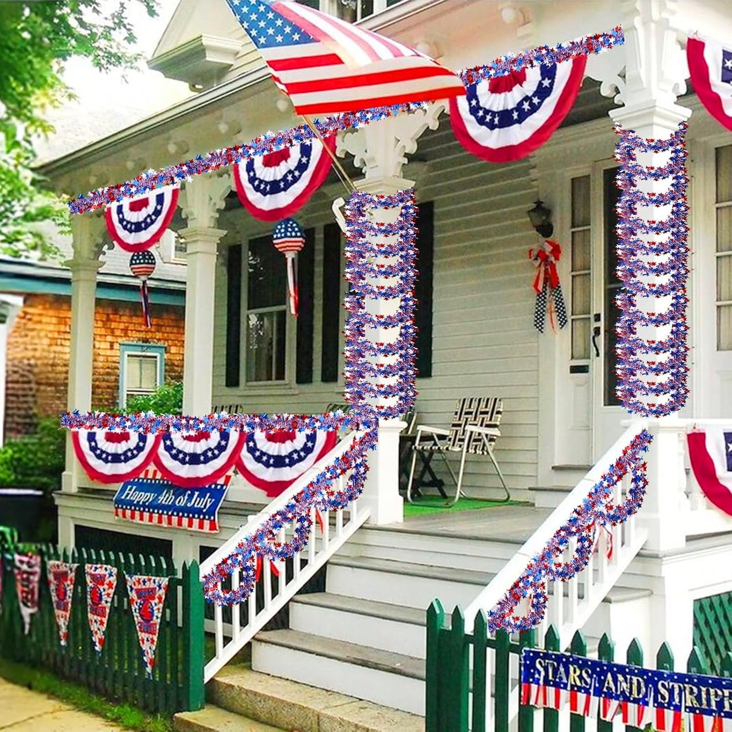 TETOU 4th of July Garland Decor,50Ft Blue Red White Patriotic Garland for Tree Home Fireplace Parade  Independence Day Party Indoor Outdoor Decoration
