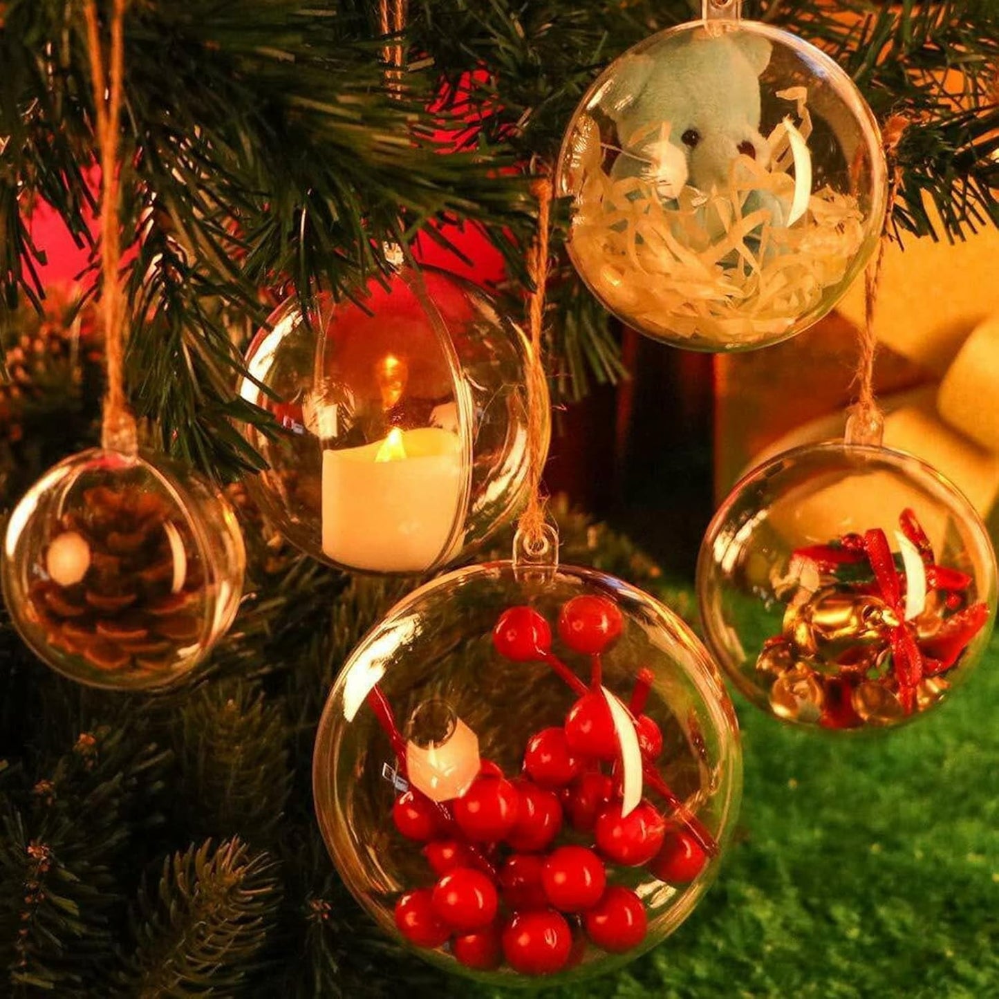 TETOU 20Pcs Christmas Ornaments Balls, 100mm Clear Plastic Fillable Ornament for Crafts, Clear Acrylic DIY Ornaments for Christmas Tree Holiday Wedding Party Home Hanging Decor