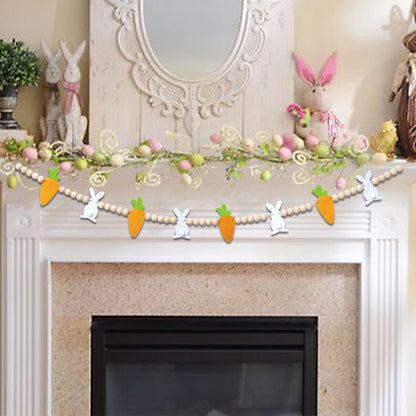 TETOU Easter Garland, 4.5ft Bunnies Carrots Eggs Wooden Breads Banner, Easter Hanging Decorations for Fireplace Wall Display - Carrots and Bunnies
