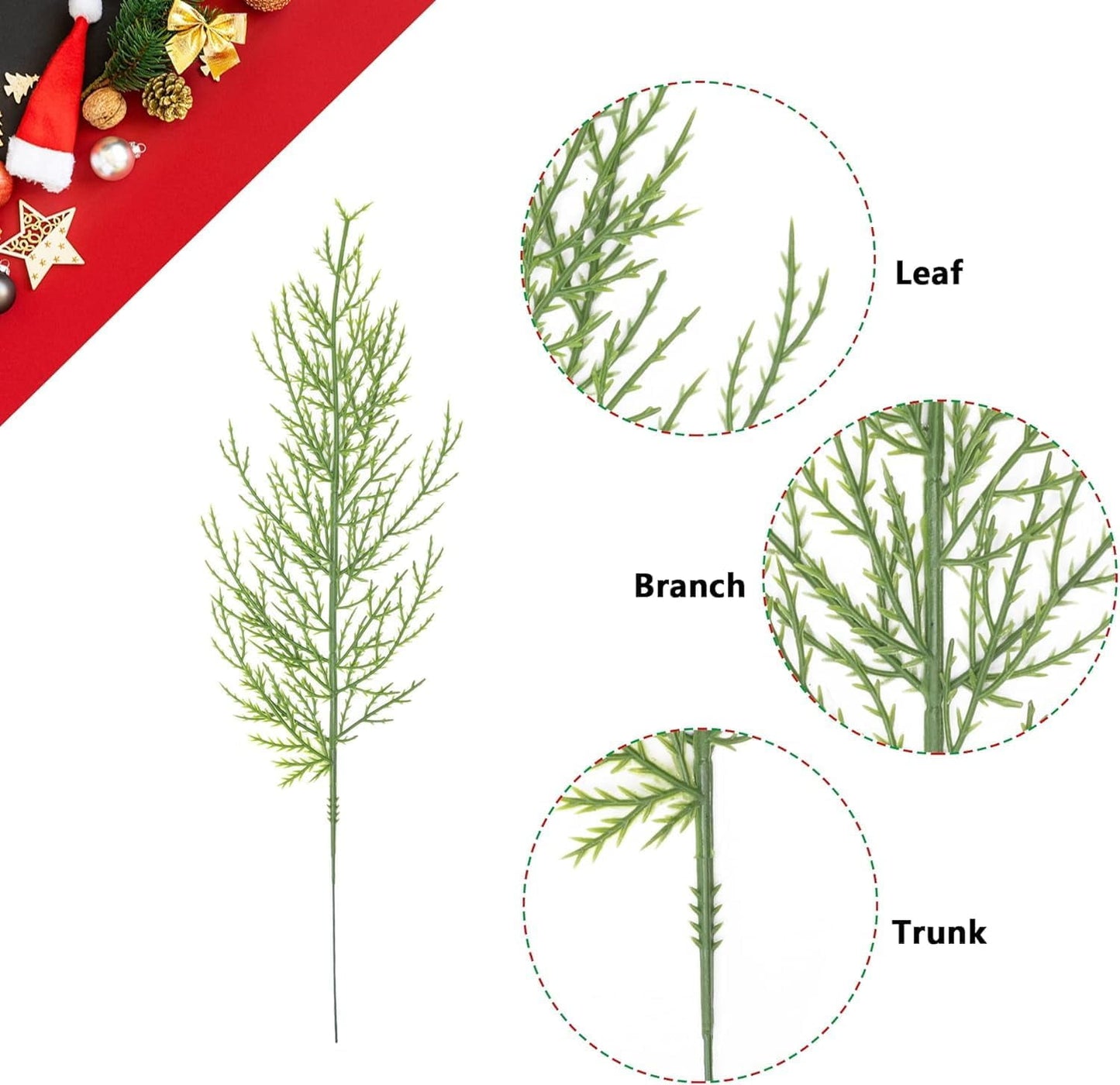 TETOU Artificial Pine Branches, 13.7" Fake Greenery Pine Sprigs, Plastic Greenery Ceder Pine Stemsfor Christmas DIY Garland Wreath Accessories Floral Home Garden Decoration