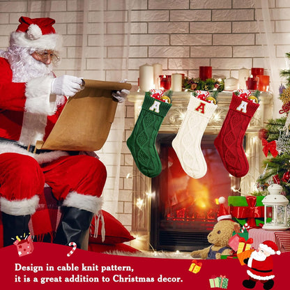 TETOU Christmas Stockings with Initials Letter 18" Stockings for Christmas Decoration- Green A