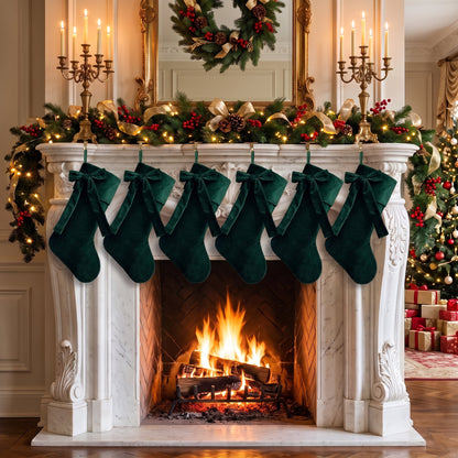 TETOU 18.9" Velvet Christmas Stockings, Extra Thick Large Bow Velvet Christmas Stockings for Fireplace Family Holiday Christmas Gifts Party Decorations(Green)