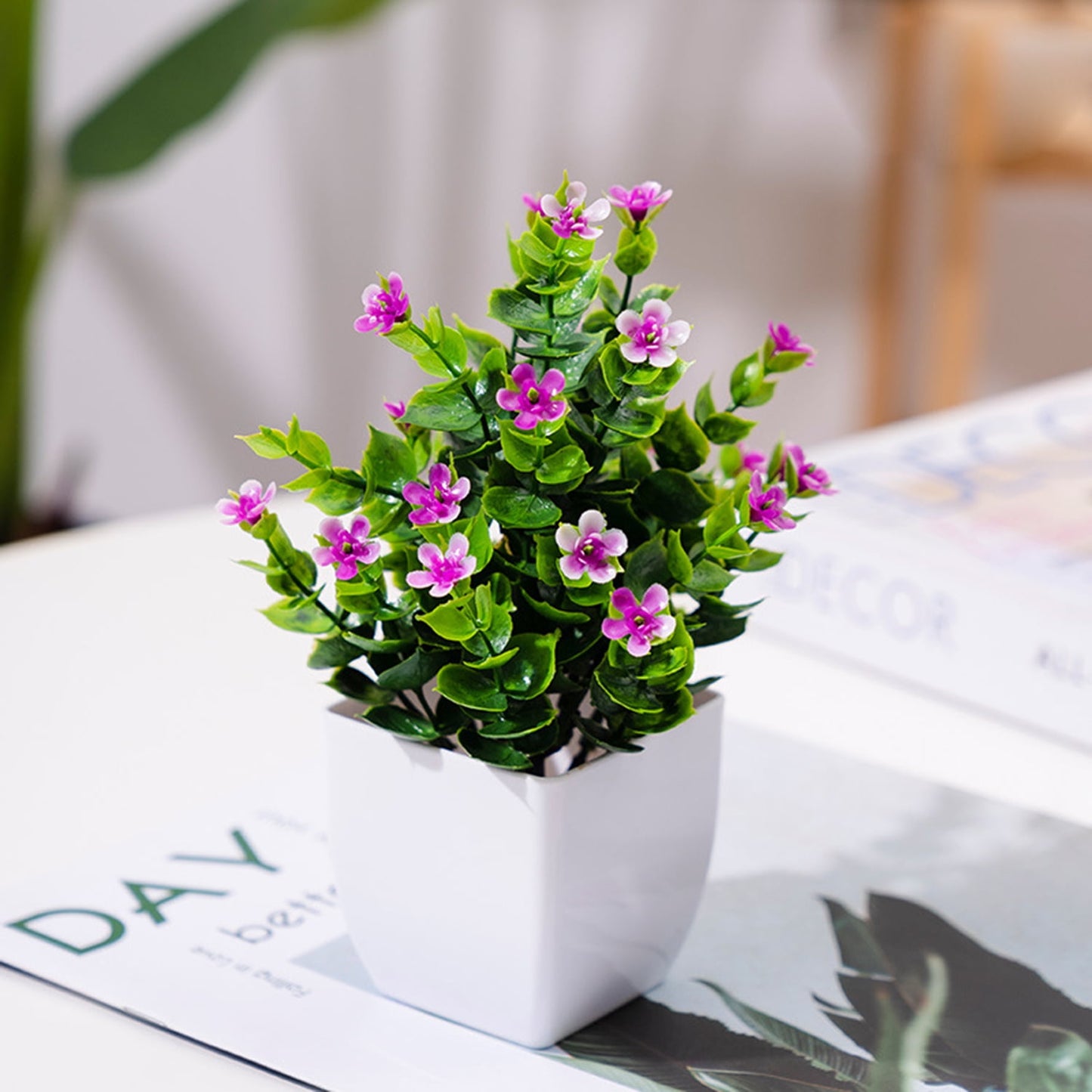 TETOU 4pcs Fake Plants - Small Artificial Greenery Potted Plants with Flowers,Mini Simulation Eucalyptus Plants for Home Office Bathroom Living Room Table Decor