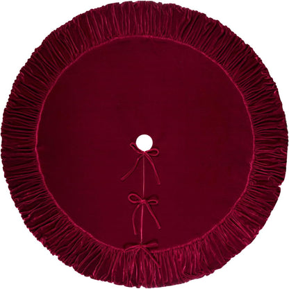 TETOU 48In Christmas Tree Skirt ,Burgundy Ruffled Velvet Xmas Tree Skirt with Felt Padding Nylon Backing and Lace-Up Tie Closure for ChristmasTree Party Gift Holiday Home Decor