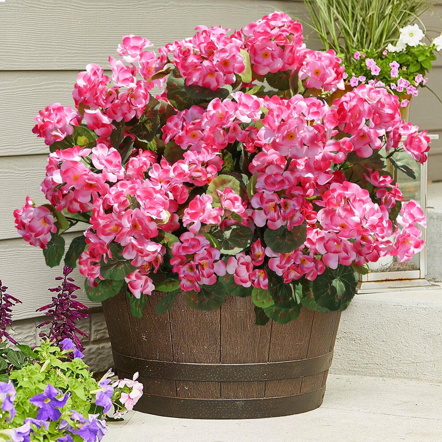 TETOU 6pcs Outdoors Artificial Fake Geranium Flowers, UV Resistant Faux Silk Geranium Flowers for Spring Summer Outside Planter Garden Home Yard Kitchen Table Centerpieces Decoration(Pink)