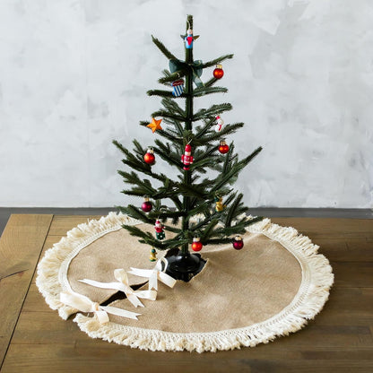 TETOU 36 Inch Christmas Tree Skirt,Linen Burlap with Tassels Fringe Trim Boho Farmhouse Rustic Christmas Tree Skirt Collar Decoration for Xmas Winter Home Holiday Indoor Outdoor Seasonal Decors