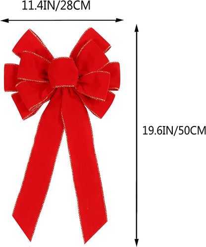 TETOU 2pcs Christmas Red Bows Outdoor Decorations, 11.4 x 19.6 Inch Large Christmas Tree Topper Bow,Velvet Wreath Bow with Glitter Gold Edge for Xmas Wreath Garland Home Fireplace Wedding Party Decor