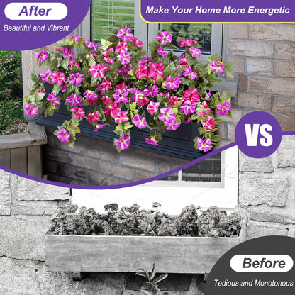 TETOU 2Pcs Artificial Fake Flowers , Faux Petunias Silk Flower UV Resistant No Fade for Spring Home Garden Balcony Yard Porch  Indoor Outdoor Decoration(Fuchsia Lotus)