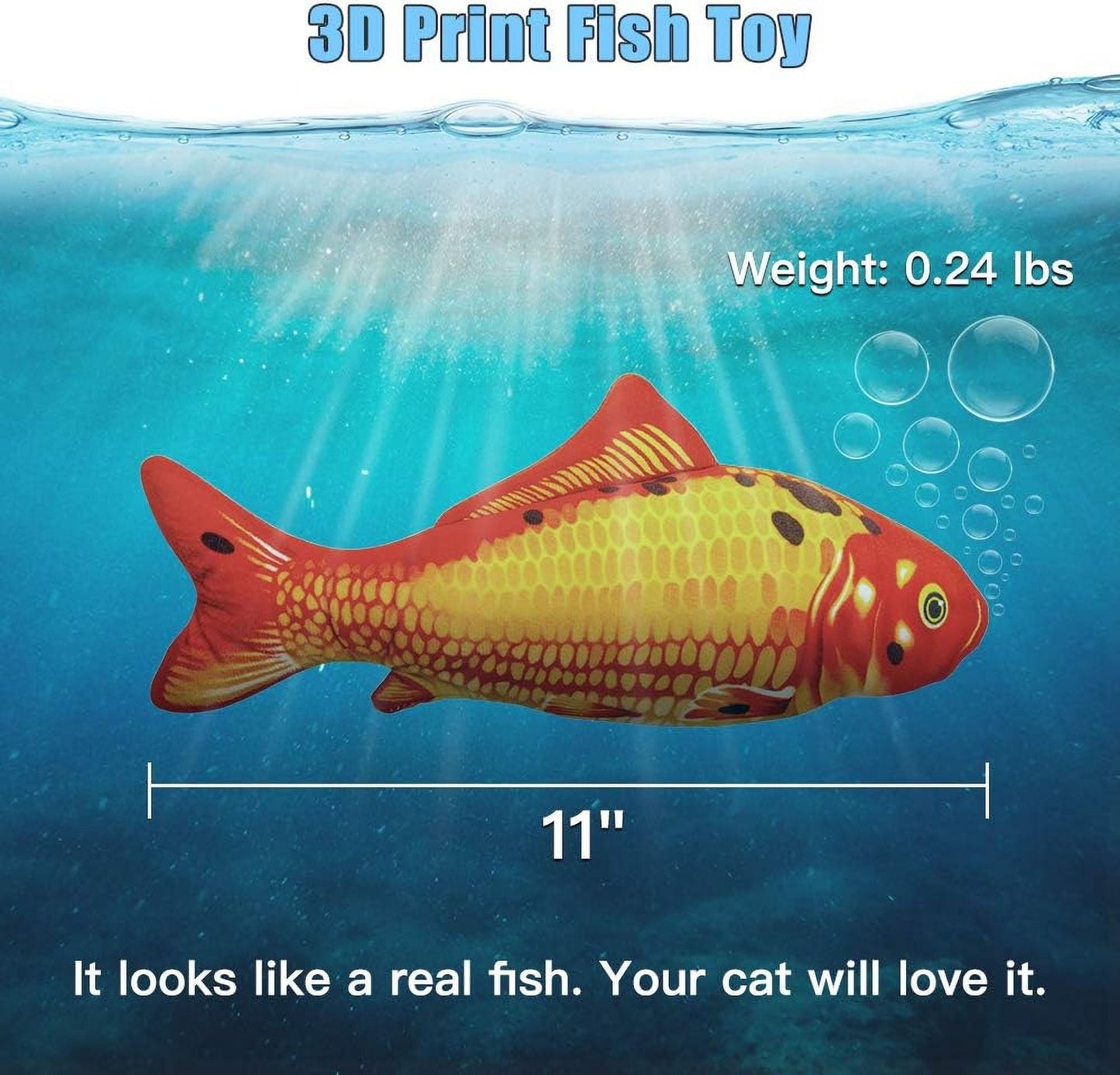 TETOU 2 Pack 11" Interactive Fish Cat Toys Flopping Fish with SilverVine and Catnip Moving Cat Kicker Cat Toys for Indoor Cats Puppy Play Chase Exercise Activity