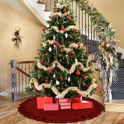 TETOU Knitted Christmas Tree Skirt 36in Red Tree Skirt Rustic Christmas Tree Decorations Xmas Holiday Party Decor