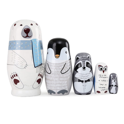 TETOU 5 Layer Christmas Nesting Dolls Wooden Matryoshka Doll Toy for Birthday Party Gift Home Table Christmas Decor(Polar Bear)