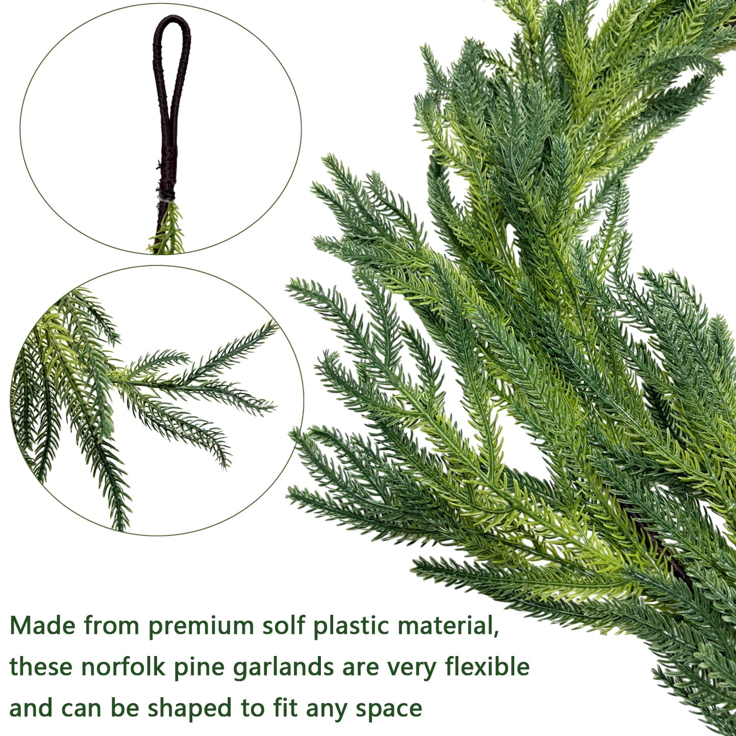 TETOU Christmas Garland Artificial Pine Garland 9FT Faux Greenery for Holiday Mantle Stairway Fireplace Decor