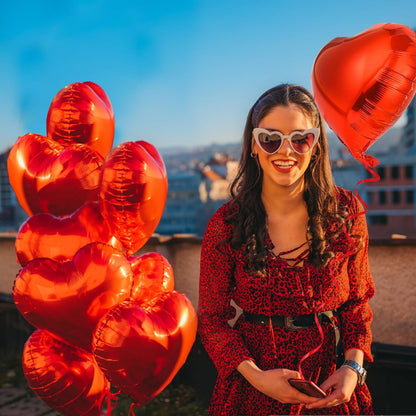 TETOU 25pcs Heart Shape Balloon Foil Mylar Balloons Red 18" Valentine's Day Birthday Wedding Balloon Decor