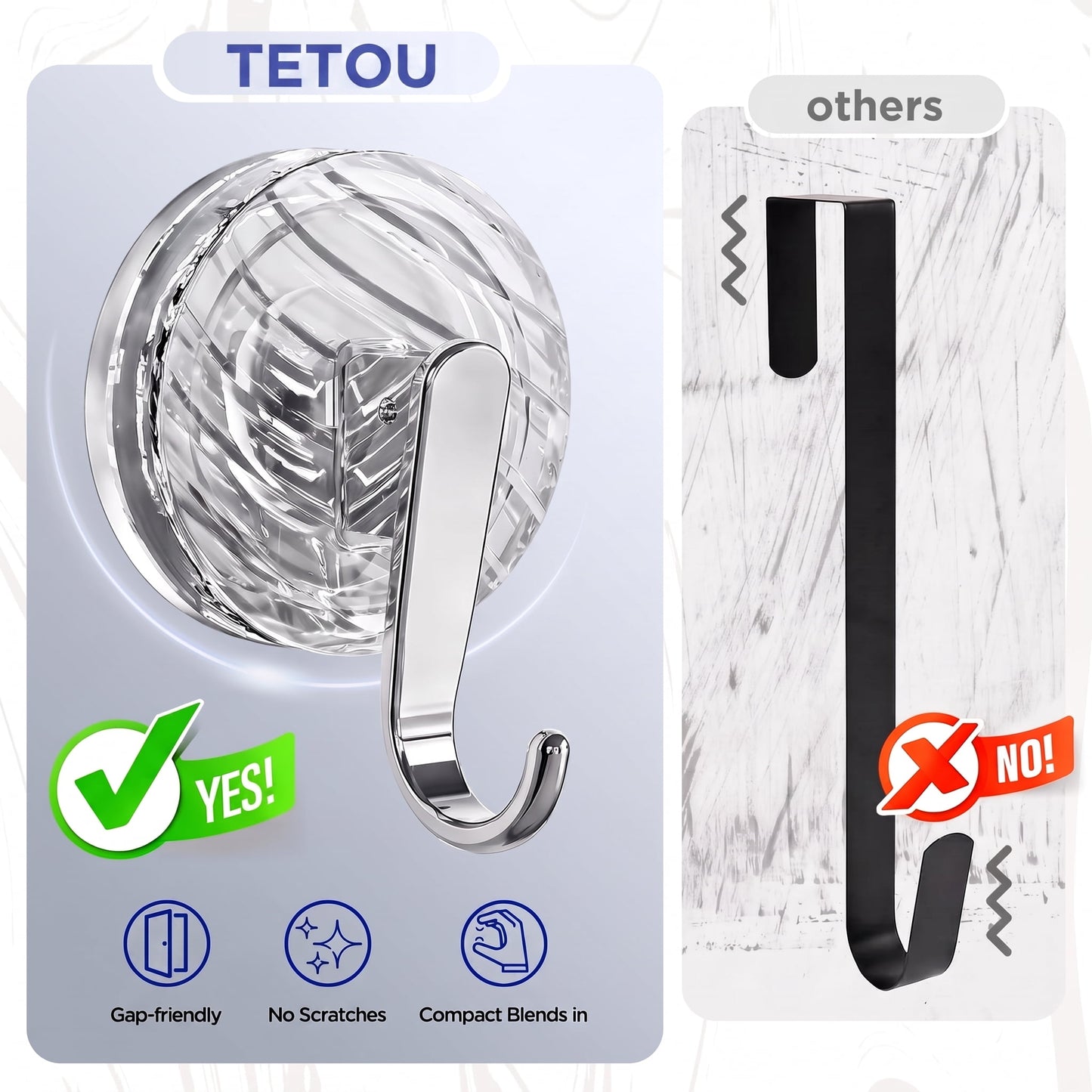 TETOU 2 Pcs Wreath Hangers for Front Door, No Punch Suction Cup Door Wreath Hangers Hook for Indoor Outdoor Spring Summer Christmas Easter Halloween Thanksgiving Ornament