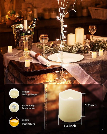 TETOU 24Pcs Flameless Votive Candles, 1.7*1.4" Flickering Electric Fake Candle, 100+Hour Battery Operated LED Tea Lights in Warm White for Wedding Table Festival Halloween Christmas Decor