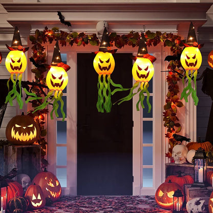 TETOU Halloween Decorations Outdoor Hanging Lights, Glowing Pumpkin Witch Hat Led Scary Light for Indoor Outside Party Tree Garden Porch Hallowe'en Decoration