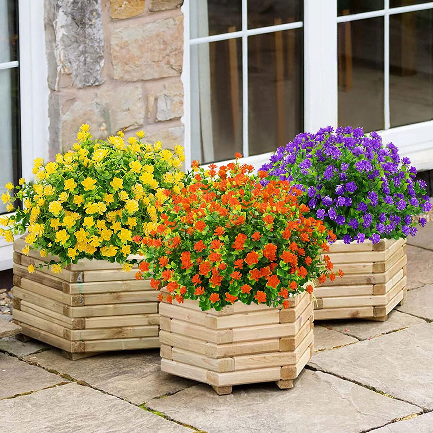 TETOU 6 Bundles Eucalyptus Camellia Artificial Flowers Outdoor Plastic Plants Decor - Yellow
