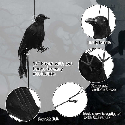 TETOU Halloween Realistic Hanging Dead Crows Decoy Fake Crows for Halloween Garden Tree Porch Terrify Decorations