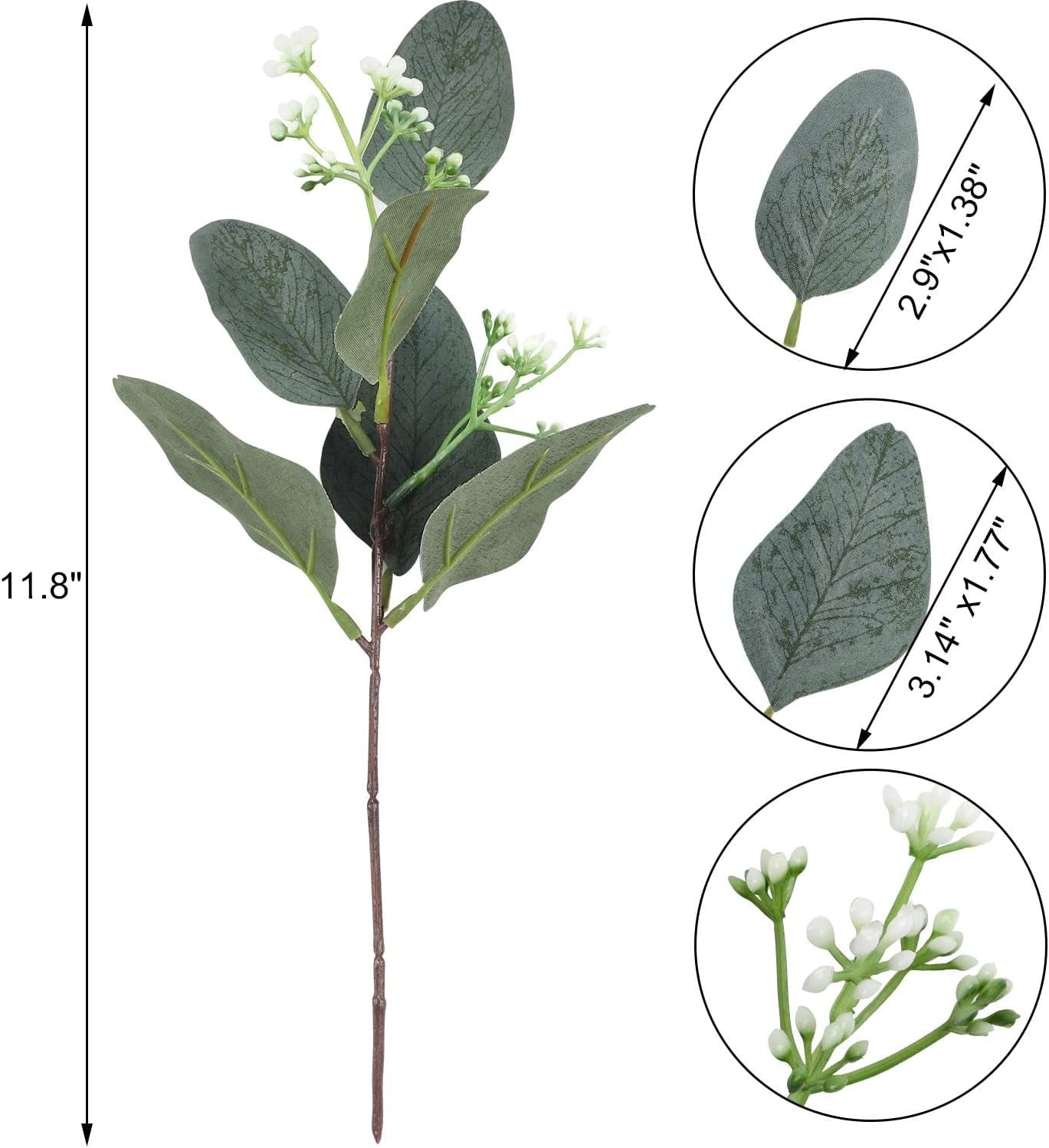 TETOU 24pcs Artificial Eucalyptus Leaves Stems with White Seeds Greenery Plants Flower Arrangement Wedding Home Decor