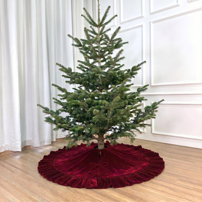 TETOU 36In Christmas Tree Skirt ,Burgundy Ruffled Velvet Xmas Tree Skirt with Felt Padding Nylon Backing and Lace-Up Tie Closure for ChristmasTree Party Gift Holiday Home Decor