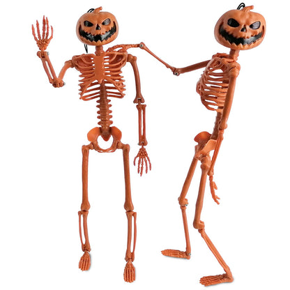 Halloween Pumpkin Skeleton Decorations with Posable Joints Skeletons for Party Haunted House Props Decorations, 2 Packs
