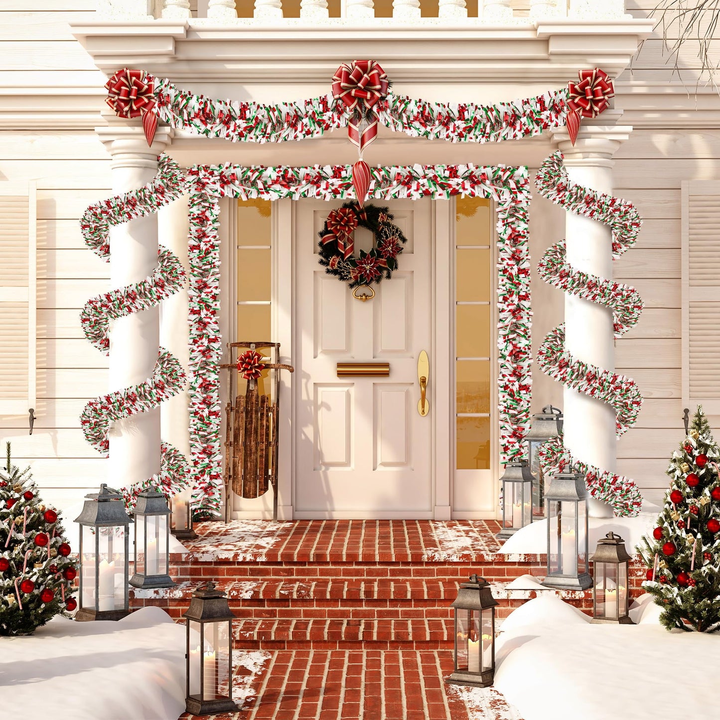 TETOU 32.8Ft Christmas Tinsel Garland Metallic Twist Red Green White Hanging Garland Wedding Birthday Decor