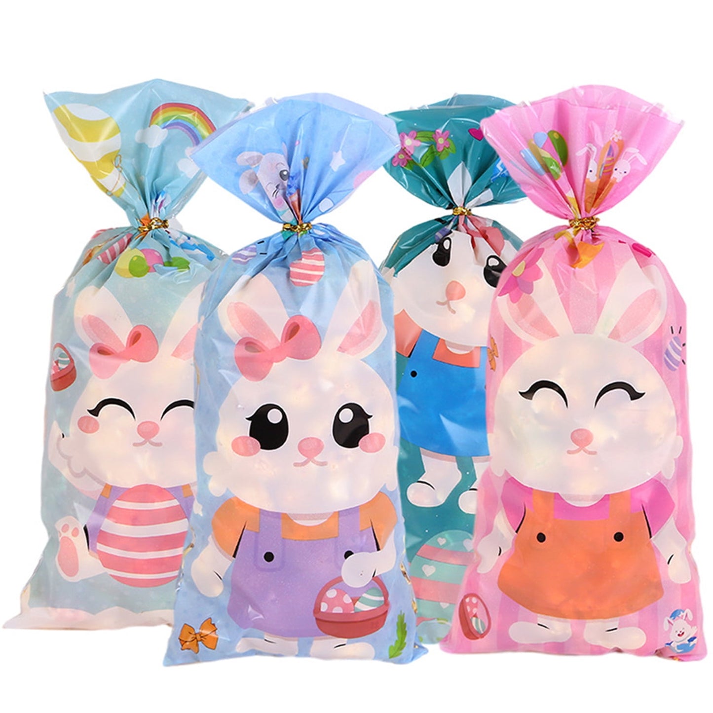 TETOU 50pcs Easter Candy Treat Bags Bunny Chick Rabbit Cellophane Cookie Gift Bags Easter Party Favor Supplies