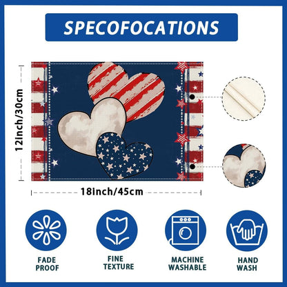 TETOU Heart Stripe Stars 4th of July Placemats,12x18 Inch Set of 4 Memorial Day Independence Day Patriotic America Cloth Table Decoration Home Kitchen Dining Indoor Holiday Farmhouse Decor