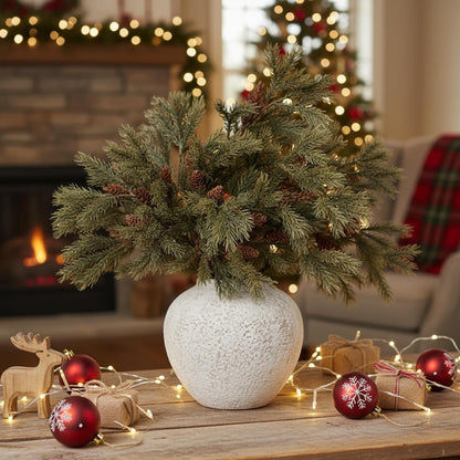 TETOU 6 Pcs Christmas Cedar Pine Branches,25.98 Inch Artificial Cedar Stems with Pine Cones Christmas Greenery Picks for Holiday Xmas Winter Wreath Garland Decor
