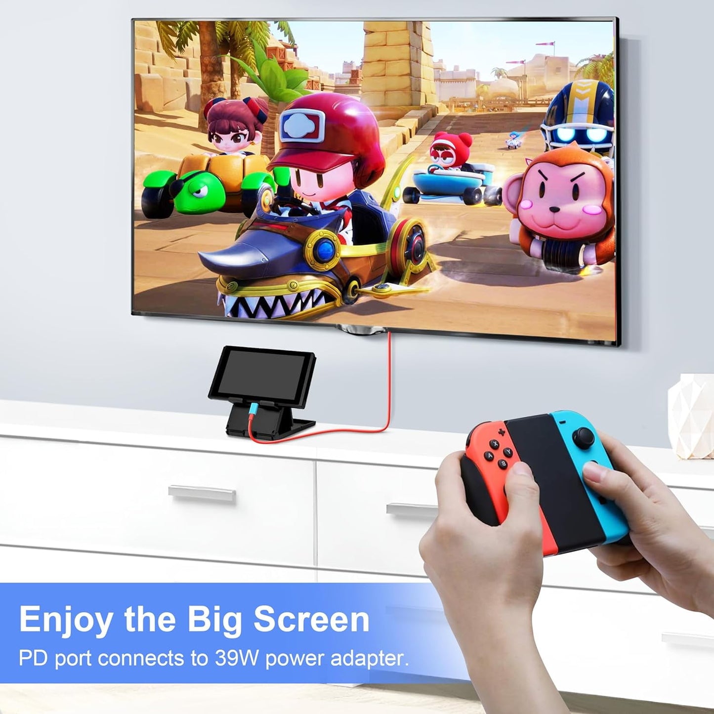 TETOU Portable USB-C/HDMI Cable Compatible with Nintendo Switch NS/OLED for Switch Dock Mode, PD powered 4K HD 6.56ft Blue
