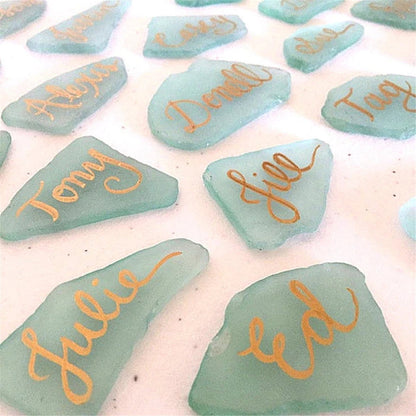 TETOU Blank Irregular Shaped Pieces Sea Glass Place Cards DIY Name Cards for Beach Wedding, Banquets Dinner Party Events Decoration