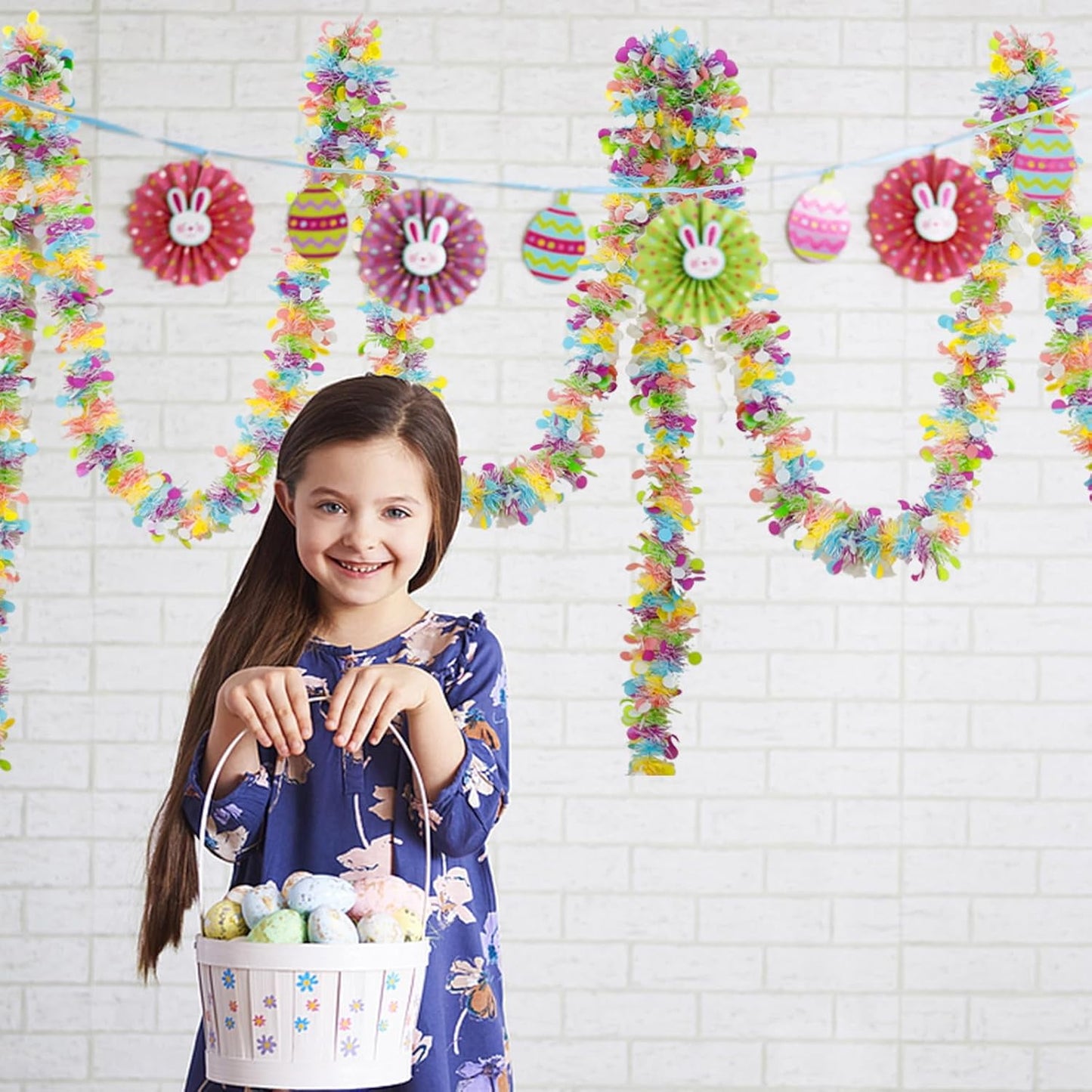 TETOU Easter Garland Decor,50Ft Pink Glitter Tinsel Spring Garland for Tree Home Fireplace Easter Party Indoor Outdoor Decoration