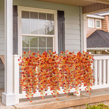 TETOU Artificial Hanging Flowers for Outdoor,2 Pcs UV Resistant No Fade Fake Silk Daisy Flower for Fall Thanksgiving Outside Planter Front Door Garden Farmhouse Decoration(Orange Autumn Red)