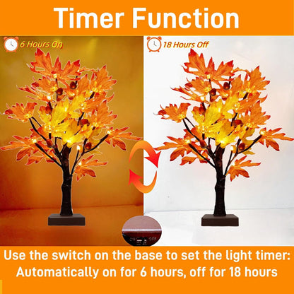 TETOU 2Pack Lighted Fall Maple Tree, USB & Battery Operated Artificial Fall Light up Trees with 48LED & timer, Fall Decorations for Home Party Indoor Outdoor Thanksgiving Autumn Har'vest