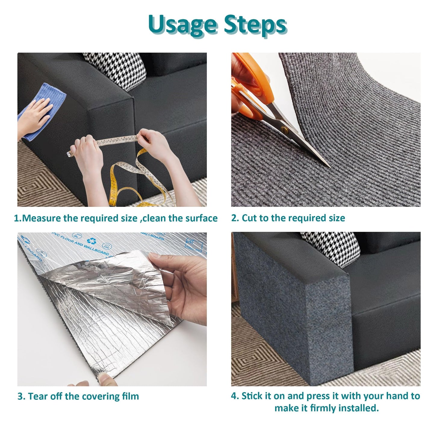 TETOU 15.8*78.7" Cat Scratching Mat with Self-Adhesive Trimmable, Replacement for Cat Tree Shelf Shelves, Cat Scratch Carpet for Indoor Cats - Dark Gray