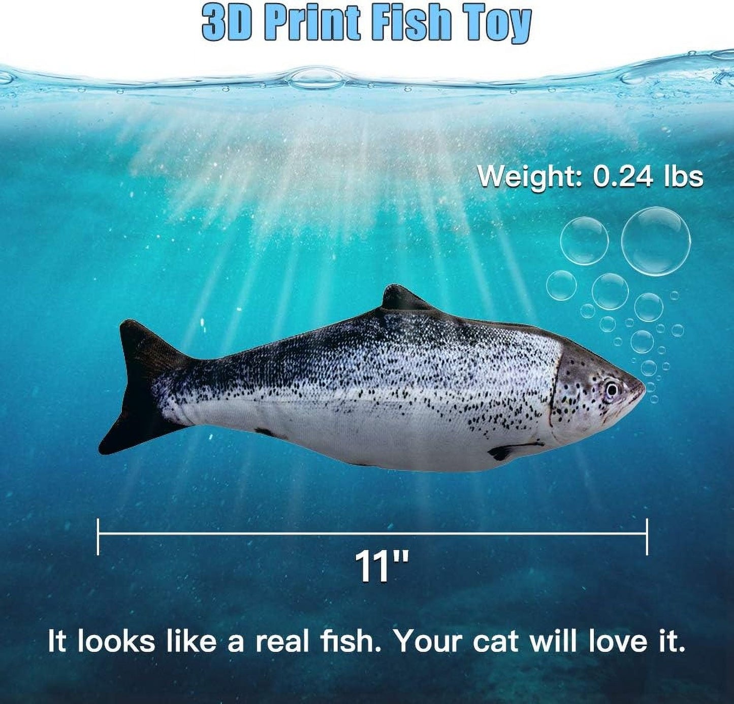 TETOU 2 Pack 11" Interactive Fish Cat Toys Flopping Fish with SilverVine and Catnip Moving Cat Kicker Cat Toys for Indoor Cats Puppy Play Chase Exercise Activity