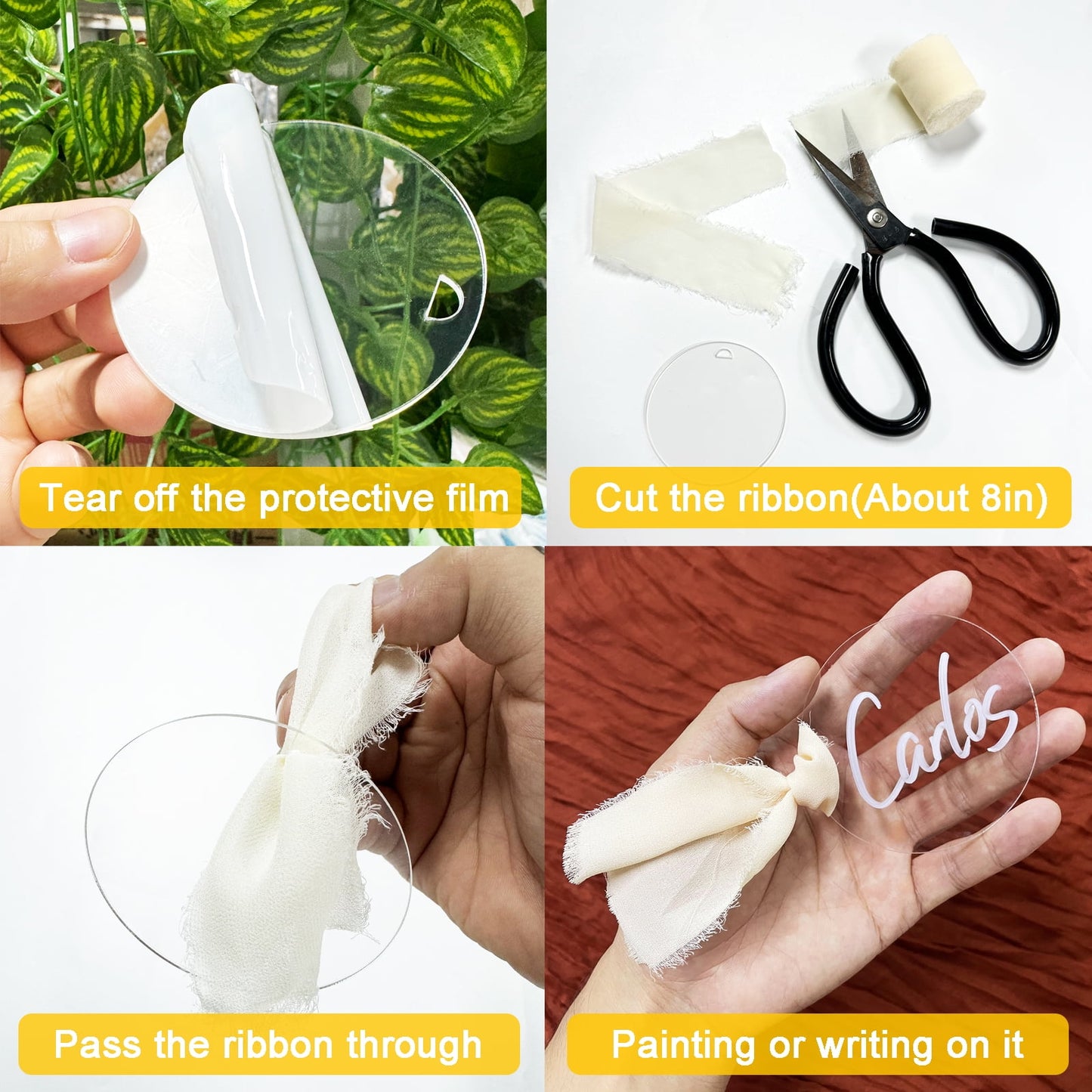 50Pcs Round Acrylic Place Card for Wedding Clear Acrylic DIY Table Seating Cards Wedding Supplies with Ribbon