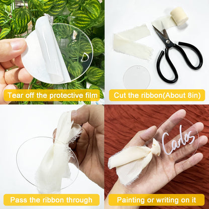 50Pcs Round Acrylic Place Card for Wedding Clear Acrylic DIY Table Seating Cards Wedding Supplies with Ribbon