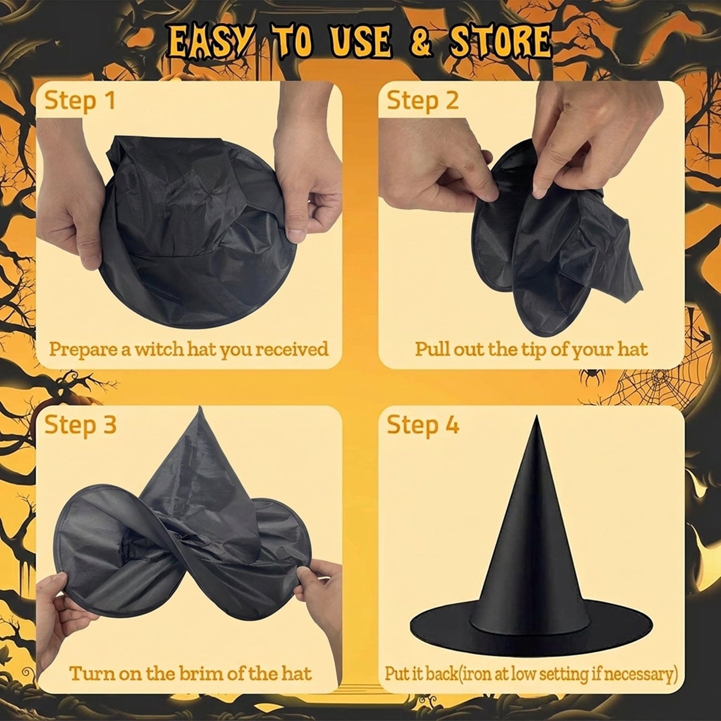 TETOU 5Pcs Halloween Witch Hats, 12.99" Halloween Costume Accessory Witch Hat for Adult Halloween Party Decorations