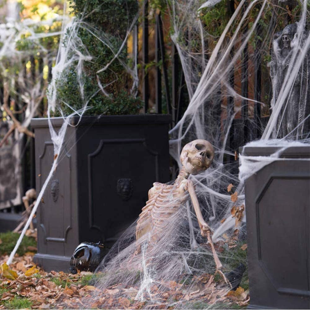 TETOU Spider Webs Hallowe'en Decorations Bonus, 300g Super Stretch Cobwebs for Hallowe'en Indoor and Outdoor Party Supplies - White